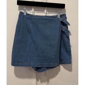 Vintage Blues Denim Wrap Skort Girls Size 11 Cotton Side Tie‎ Skirt Shorts
